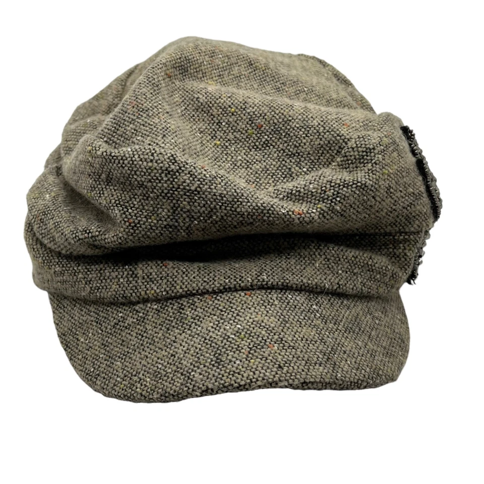 D + Y Cap Hat Bling Floral Embellished Elastafit Wool Blend Brown Tweed Women's - Image 4 of 4