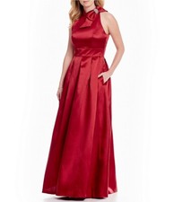 $238.00 Eliza J Size 4 Women’s Sleeveless Red Bow Neck Ball Gown Maxi