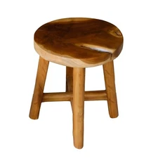 Rustic Teak Solid Wooden Stool Natural Round Side Table Bedside Table 19.5" H