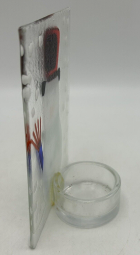 Fused Glass Snowman Tea Light Votive Candle Holder 5.75”x 4" Read - Picture 6 of 7