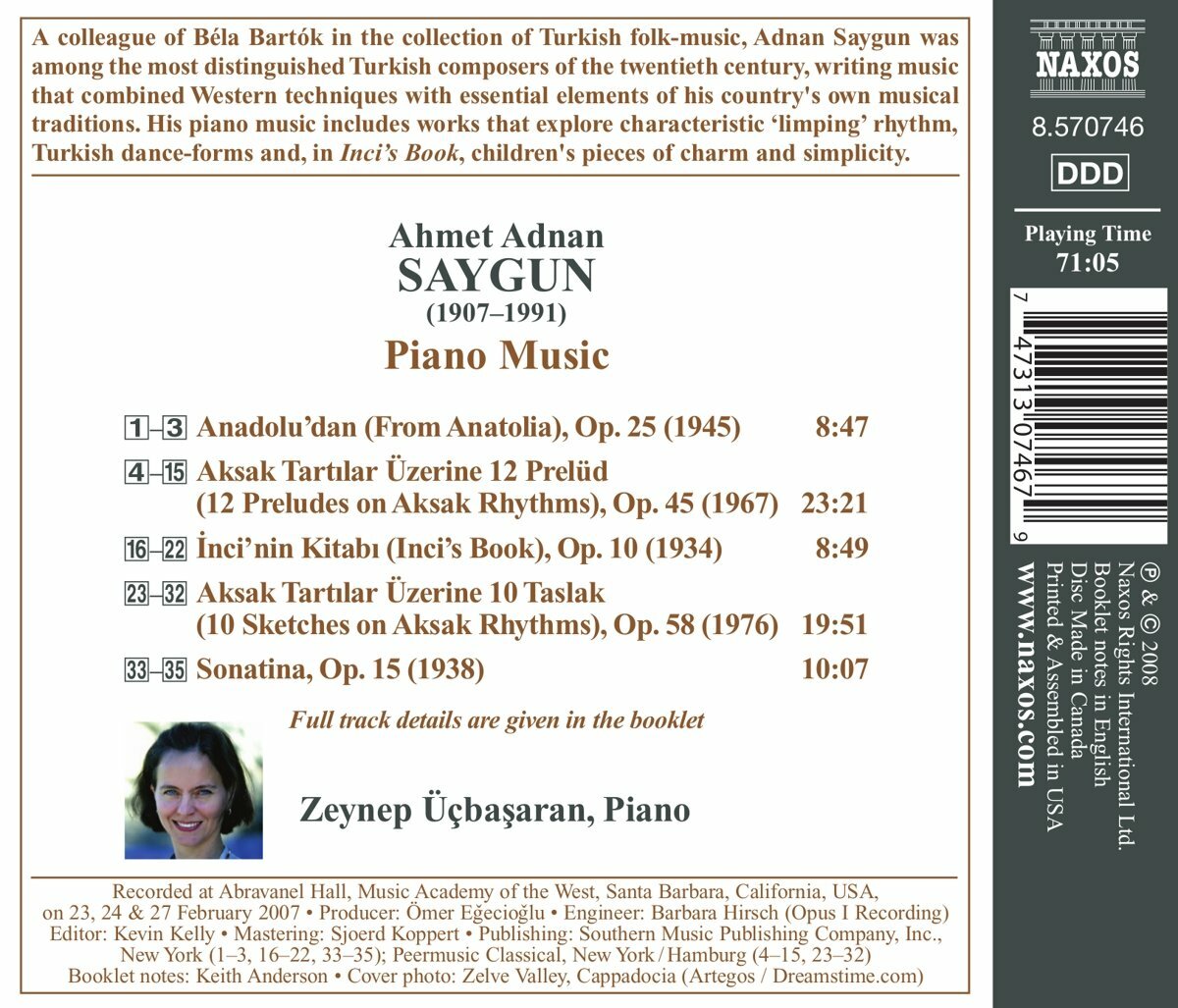 Saygun Piano Music ZEYNEP ÜCBASARAN NAXOS CD 8.570746 MINT