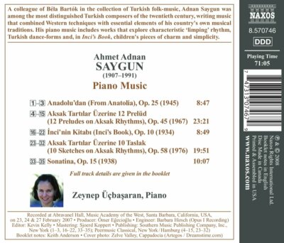 Saygun Piano Music ZEYNEP ÜCBASARAN NAXOS CD 8.570746 MINT