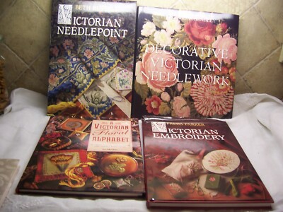 4 Victorian Needlepoint, Decorative Needlework, Embroidery Floral Alphabet Books