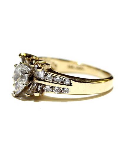 GIA 14k yellow gold 1.10ct SI2 VS1 F H pear diamond engagement ring 3.3g 5 - Imagen 4 de 10