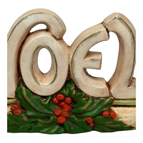 Retro NOEL Chalkware Christmas Candle Holder Beige Red Green Holly and Berries - Picture 6 of 13