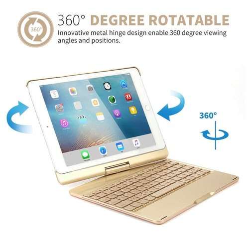 iPad 9.7" 2018/2017/Air 2 360°Rotating Bluetooth Backlit Keyboard Case Cover - Picture 33 of 41