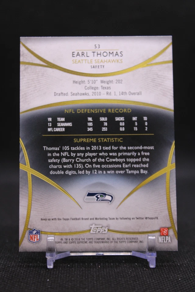 Earl Thomas #53 2014 Topps Supreme Seattle Seahawks SN/162 - Image 2 of 2