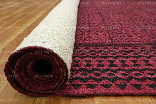 Red Handmade Natural Jute Area Rug Indien Living Room Flat Weave Kilims 5x8 8x10 - Picture 11 of 19