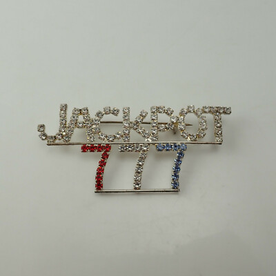 Vintage 1990's Clear Red blue Rhienstone 777 Jackpot Silver Plated