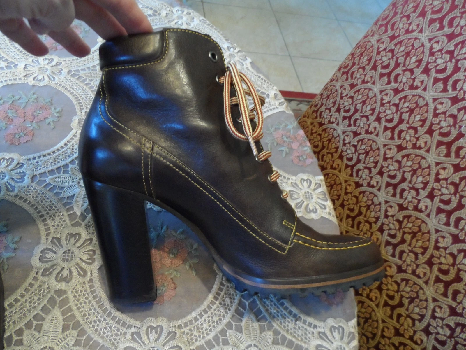 MIU MIU Stivaletti stringati Miu marrone cioccolato in pelle taglia 38B