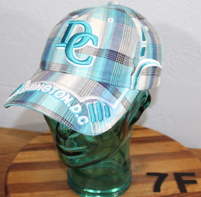 WOMENS WASHINGTON D.C. HAT BLUE PLAID EMBROIDERED ADJUSTABLE VGC