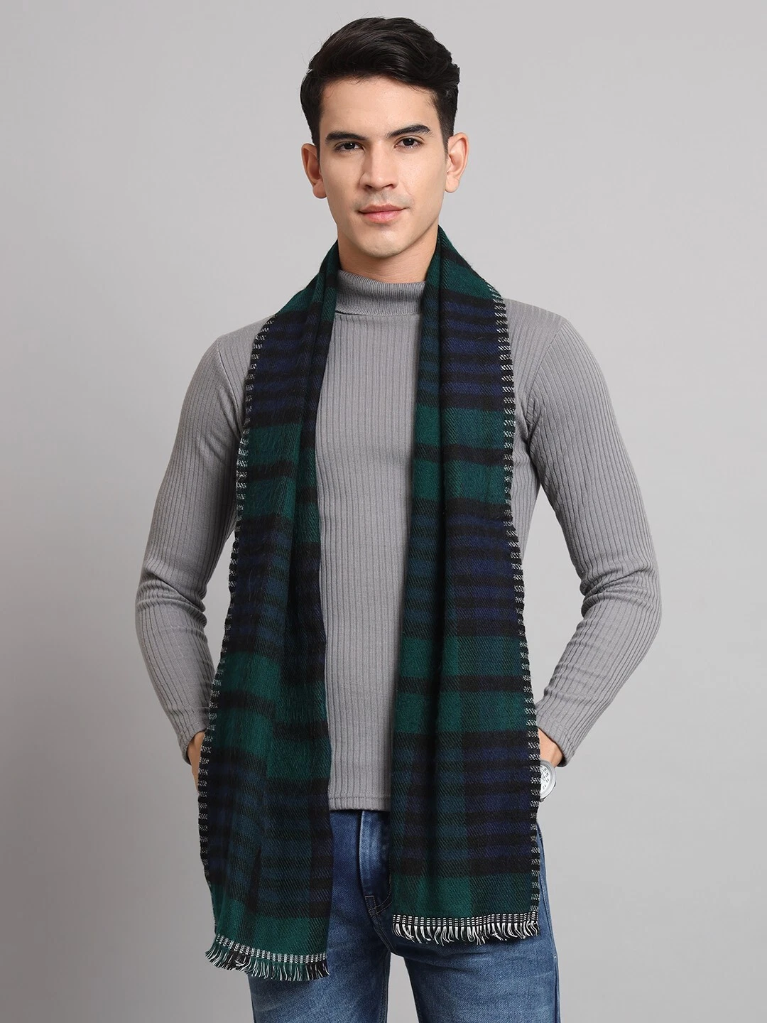 Winter Unisex 100% Cashmere Plaid Reversible Checked Striped Scarves Wool Scarf