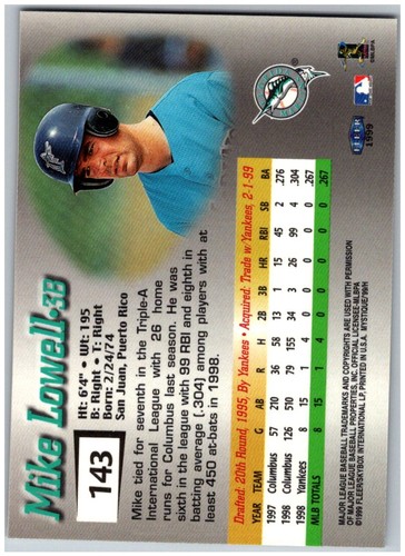 1999 Fleer Mystique #143 Mike Lowell - /2999 FREE SHIPPING! - Picture 2 of 2