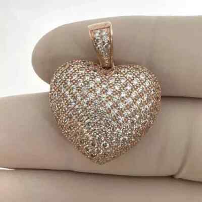 2Ct Lab Created Diamond Round Cluster Heart Pendant 14K Rose Gold Plated