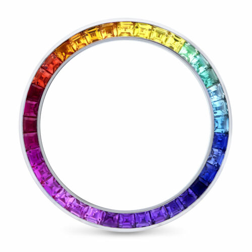 3KT synthetische Regenbogen farbige Lünette für Rolex 41 mm Datejust 126300, 126334 18KW - Bild 1 von 3