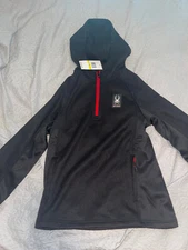 Spyder quarter zip hooded fleece jacket top black M NWT $129
