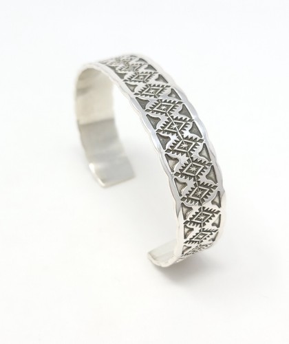 Adrian Reeves Long Navajo Sterling Silver Stamped Stacker Style Cuff Bracelet - Picture 8 of 8