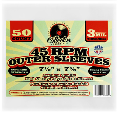 45RPM Outer Sleeves 50-Pack Clear Vinyl Record Poly Bags for 7-Inch Singles 3MIL