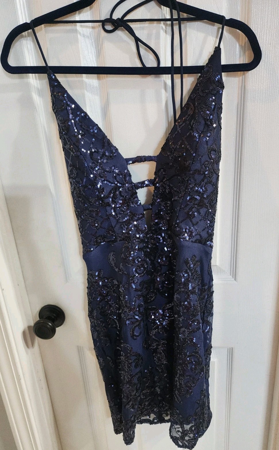 Blondie Nites HOCO Homecoming Navy Blue Halter Sequin Mini Dress NEW NWT SZ 13
