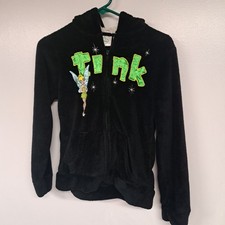 Disney Fairies Tinkerbell Tink Black Fleece Zip Up Hoodie Jacket Size X Large