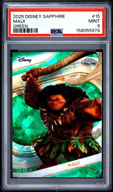 2025 TOPPS CHROME DISNEY SAPPHIRE EDITION GREEN #15 MAUI 21/99 PSA 9