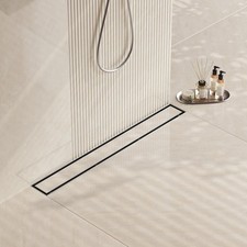 24-Inch Linear Shower Drain- with 2-in-1 Flat Tile Insert Cover, Brushed 30...