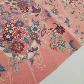 Songbird Harmony #B 15x61 LONG Vintage Japanese Kimono Silk Fabric RW95