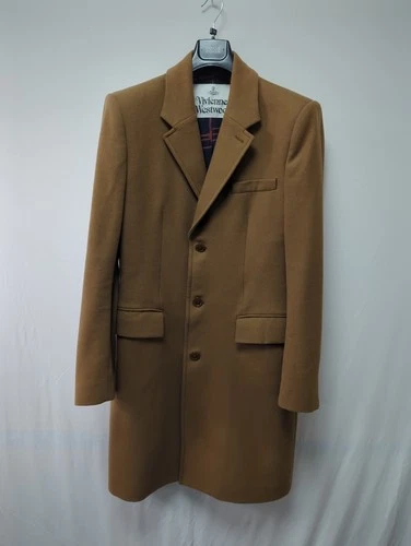 Vivienne Westwood Men's Camel Brown Wool Overcoat Single Breasted Size 52