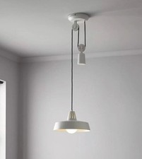 White Pendant Ceiling Light Pull Pulley Cord Adjustable Drop Lamp Modern Yarra