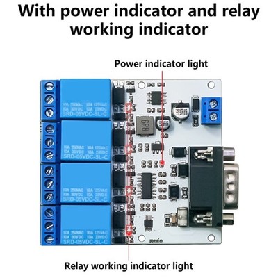 5-32V Power Supply Modbus Support 8bit MCU SP3232 RS232 Modbus RTU Relays Module