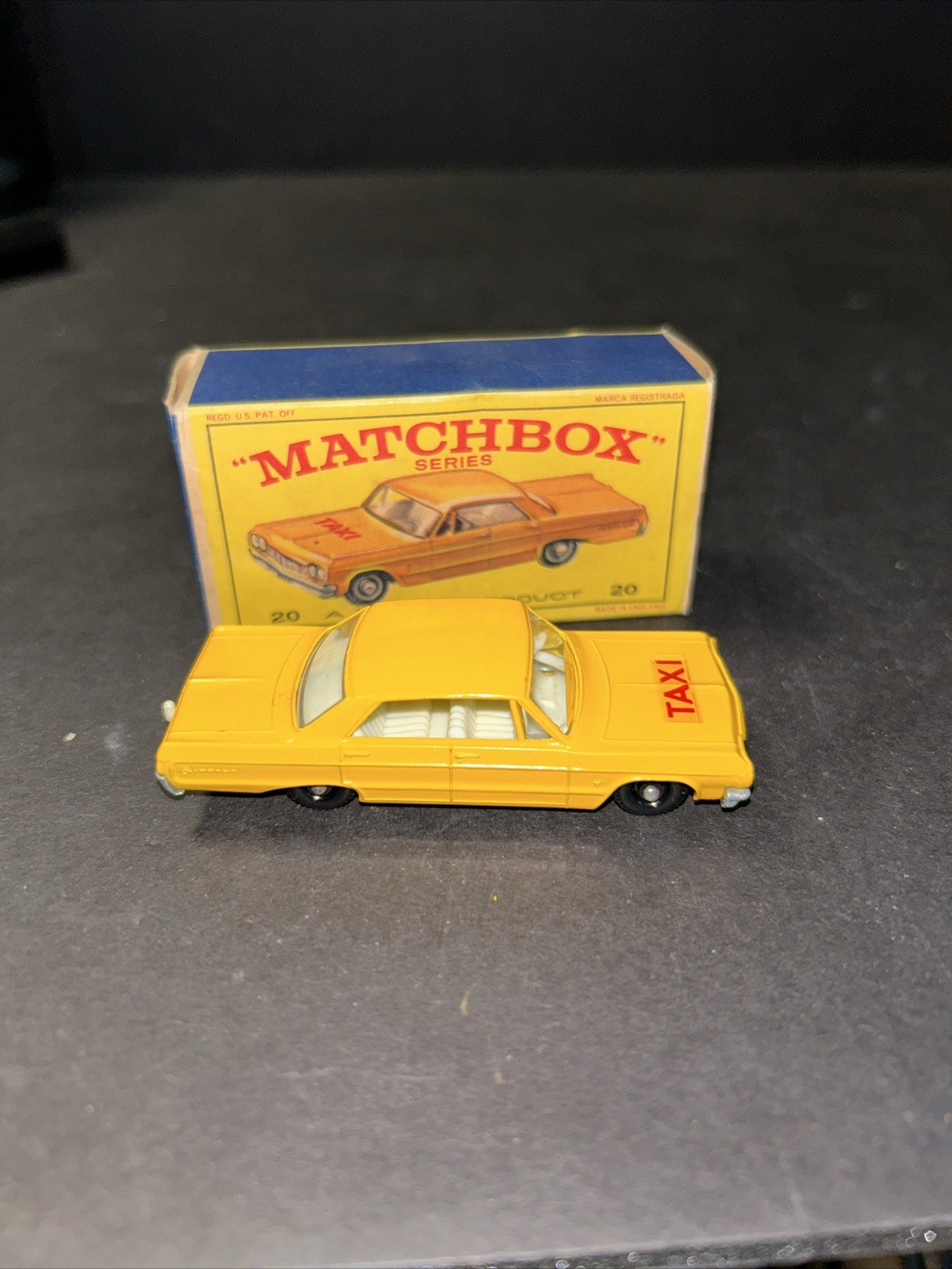 Matchbox Series 20 Taxicab Yellow Diecast Car with Original Box
