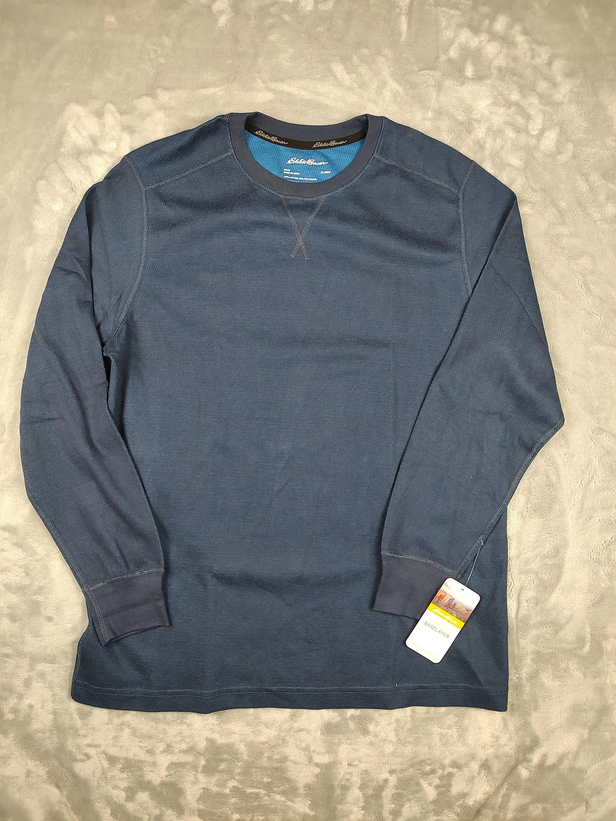 Eddie Bauer Shirt Mens XL Blue Baselayer Thermal Crew Neck Long Sleeve Top