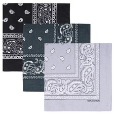 100 Cotton Large Bandanas for Men and Women, 22 Black/Dark Gray/Light Gray