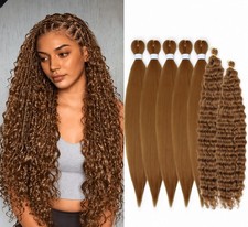Ash Brown Braiding Hair Extensions, 30 Inch M30/27 Yaki Pre-Stretched 7 Packs