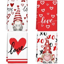 Valentines Day Kitchen Towels Cute Hand Towels for Bathroom 4 Pcs Love Heart ...