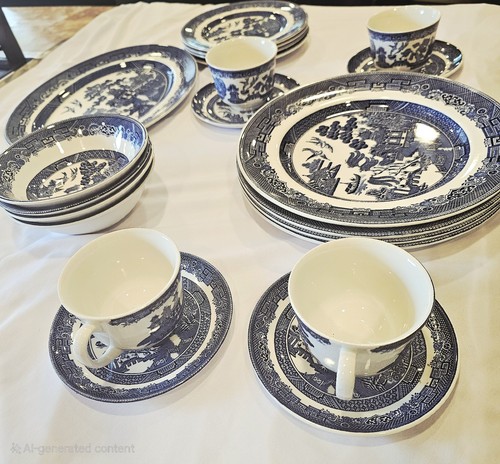 SET COMPLETO 21 pezzi stoviglie vintage Johnson Brothers England BLUE WILLOW - Foto 6 di 11