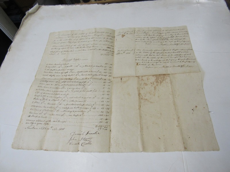1818 Manuscript document Inventory Estate of Richard Bartlett of Newtown NH