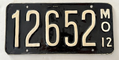 Original Vintage License Plate From 1912 Missouri 12652