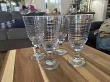 VINTAGE Libbey Sirrus Ribbed Design Clear Glass Set Of 4 Footed Water Goblets