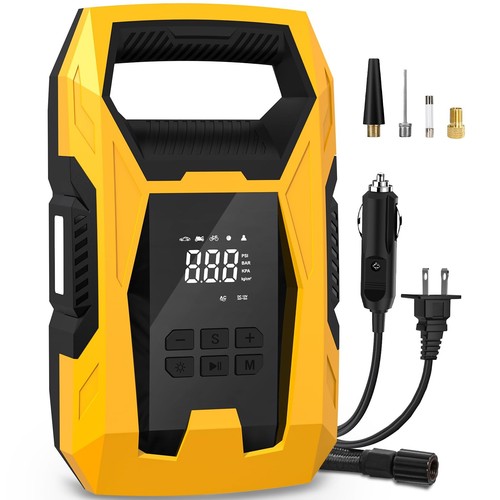 AC/DC Tire Inflator Portable Air Compressor, Dual Power for Home 110V AC and ...