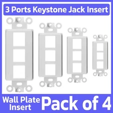 4 Pack Keystone Wall Plate Insert Three Port 3 Hole Jack fits Decora Wallplate