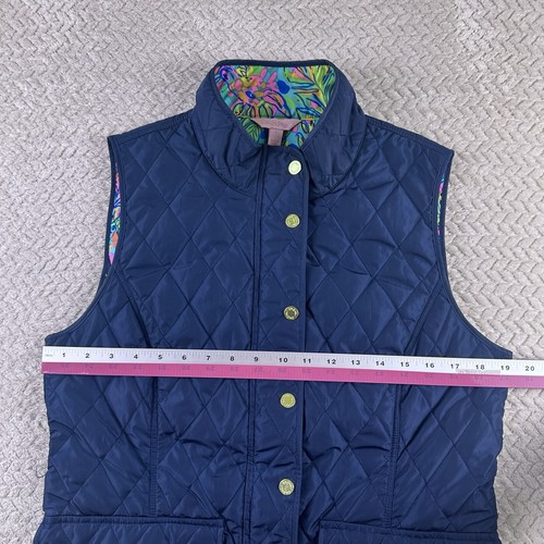 Lilly Pulitzer Women’s Quilted Vest Navy Blue Floral Gold Full Zip Size Large - Picture 11 of 15