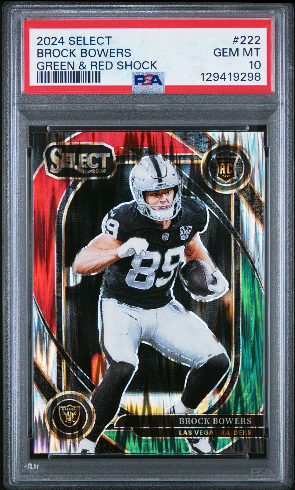 2024 Select Brock Bowers #222 Club Level Green & Red Shock RC PSA 10 Pop 5