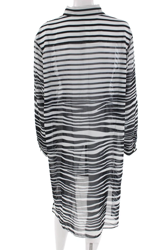 Vestido camisero negro con botones manga larga cuello a rayas Gottex para mujer talla L Foto 3 de 4