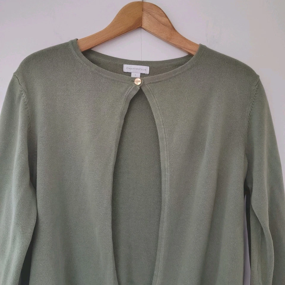 Cárdigan Charter Club L Verde con Volantes Casa Preppy Delicado Vacaciones Navidad Foto 2 de 4