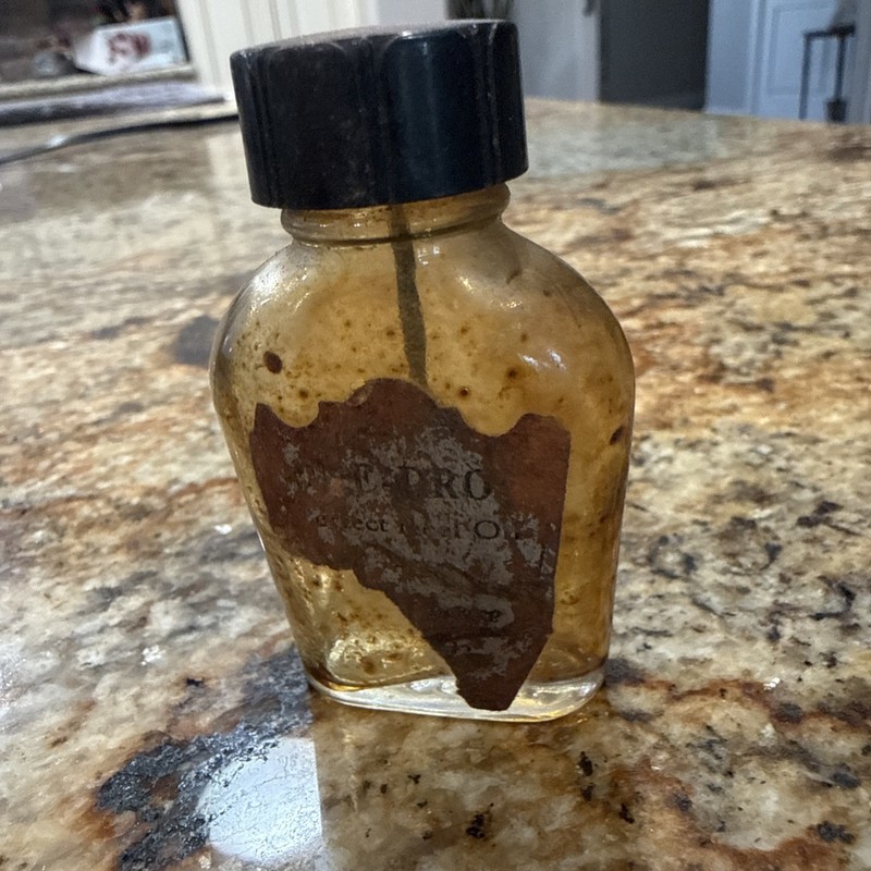 Pfluegler Speede reel oil Vtg Glass Bottle Used Fishing Tackle