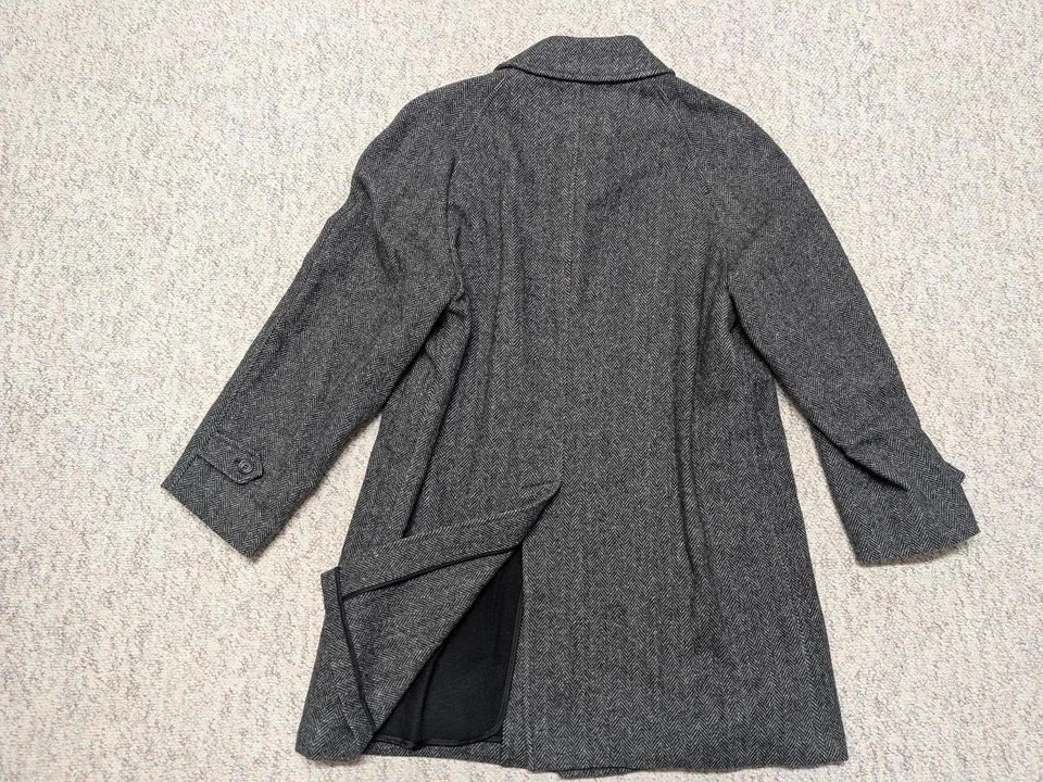 vintage TWEED herringbone OVERCOAT charcoal gray 46 donegal english wool XL - Image 2 of 4