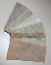 Set of Ten Batik Fabric Rotary Cut 2 1/2" Wide Strips Muted Beige Grays
