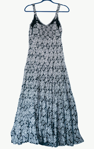 Keren Hart Maxi Dress Womens M Black White 100% Cotton Lined Smocked Back Boho - Picture 6 of 16