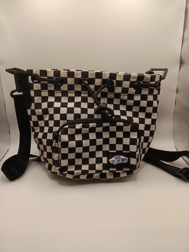 Vans Off The Wall Checkerboard Bucket Bag Black White Canvas Crossbody Purse